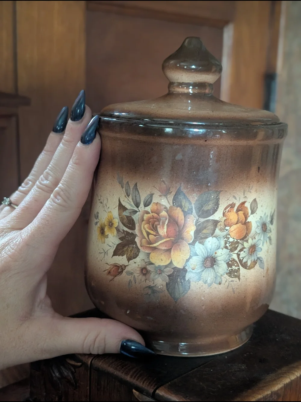 Vintage Grandmacore Canister Jar with Lid Floral 80s